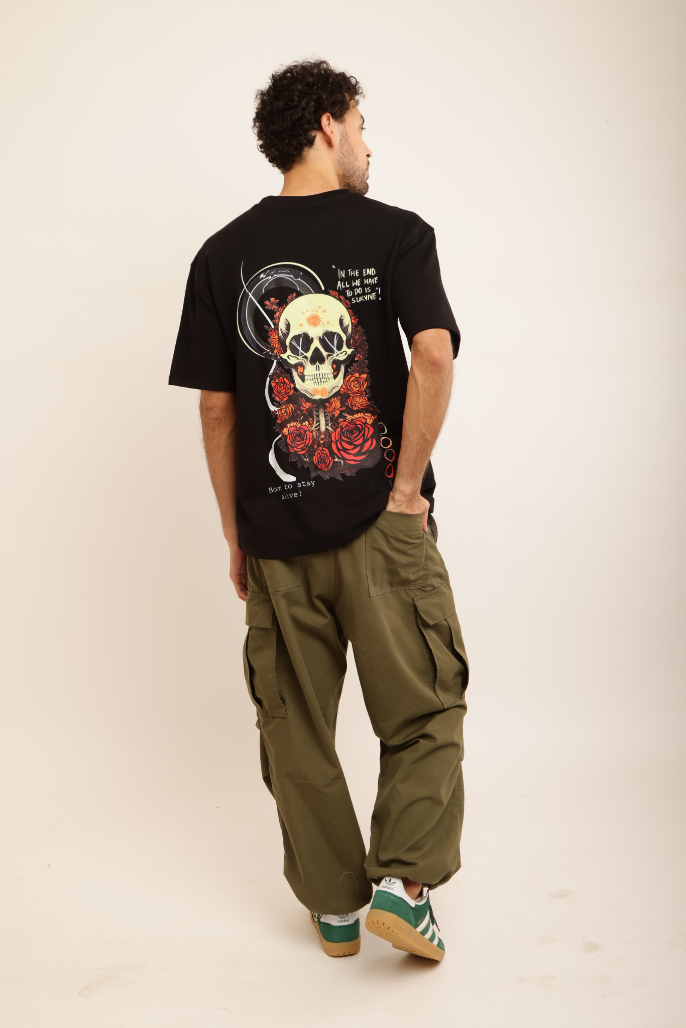 SKULL × ROSES DARK REAPER TEE (BLACK – “BORN TO STAY ALIVE”)