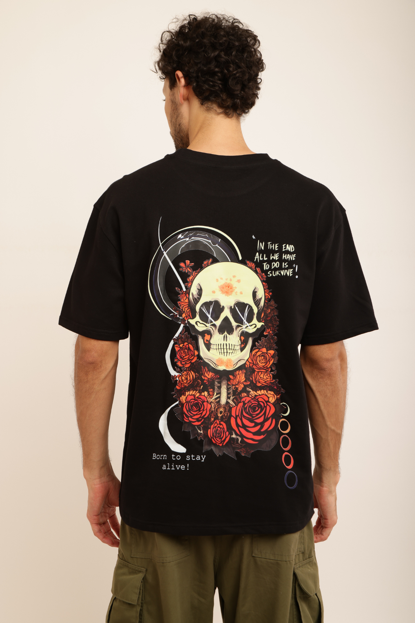 SKULL × ROSES DARK REAPER TEE (BLACK – “BORN TO STAY ALIVE”)