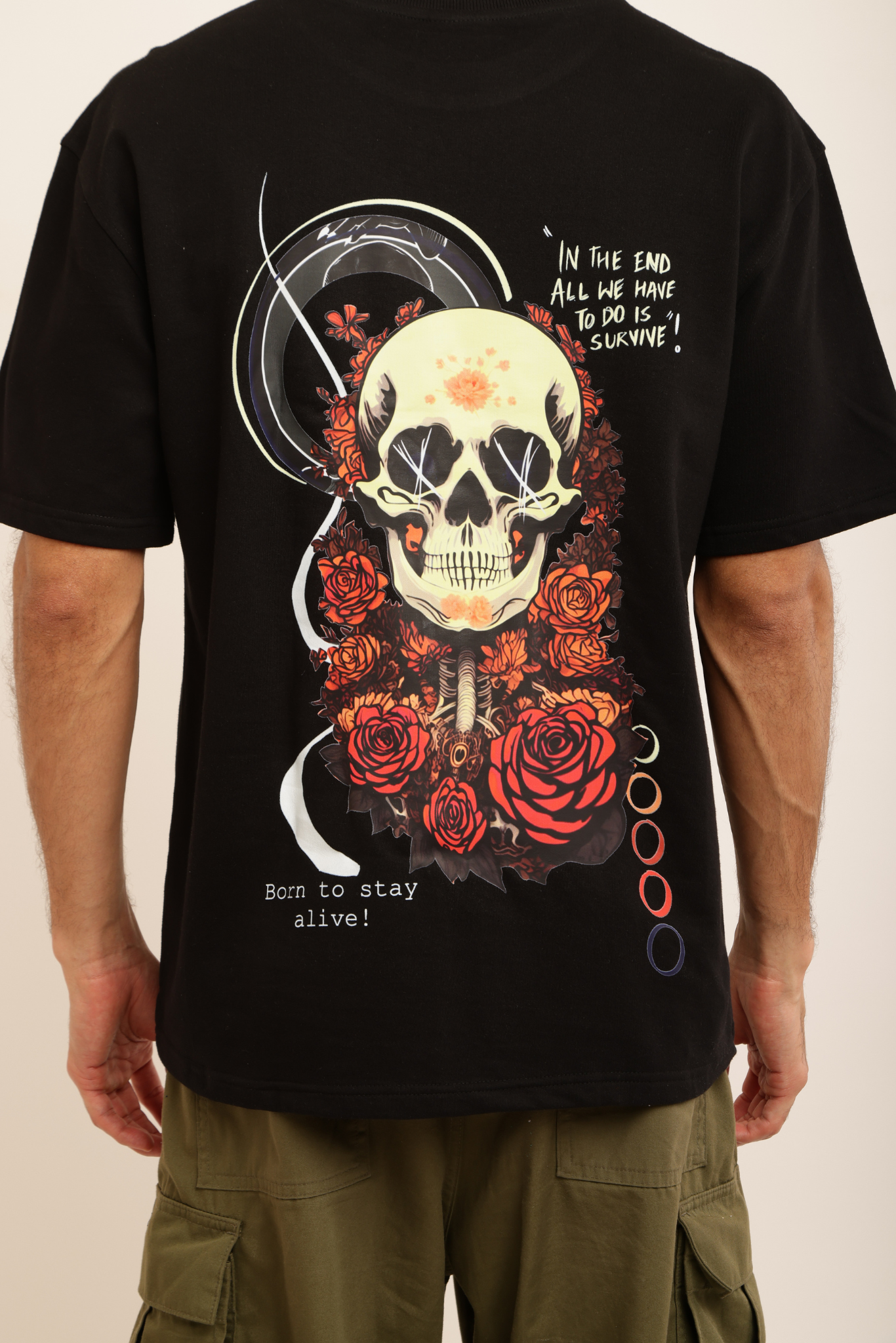 SKULL × ROSES DARK REAPER TEE (BLACK – “BORN TO STAY ALIVE”)