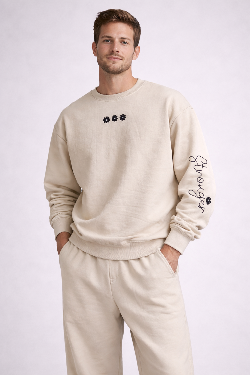 Quite strength beige stronger sweatshirt