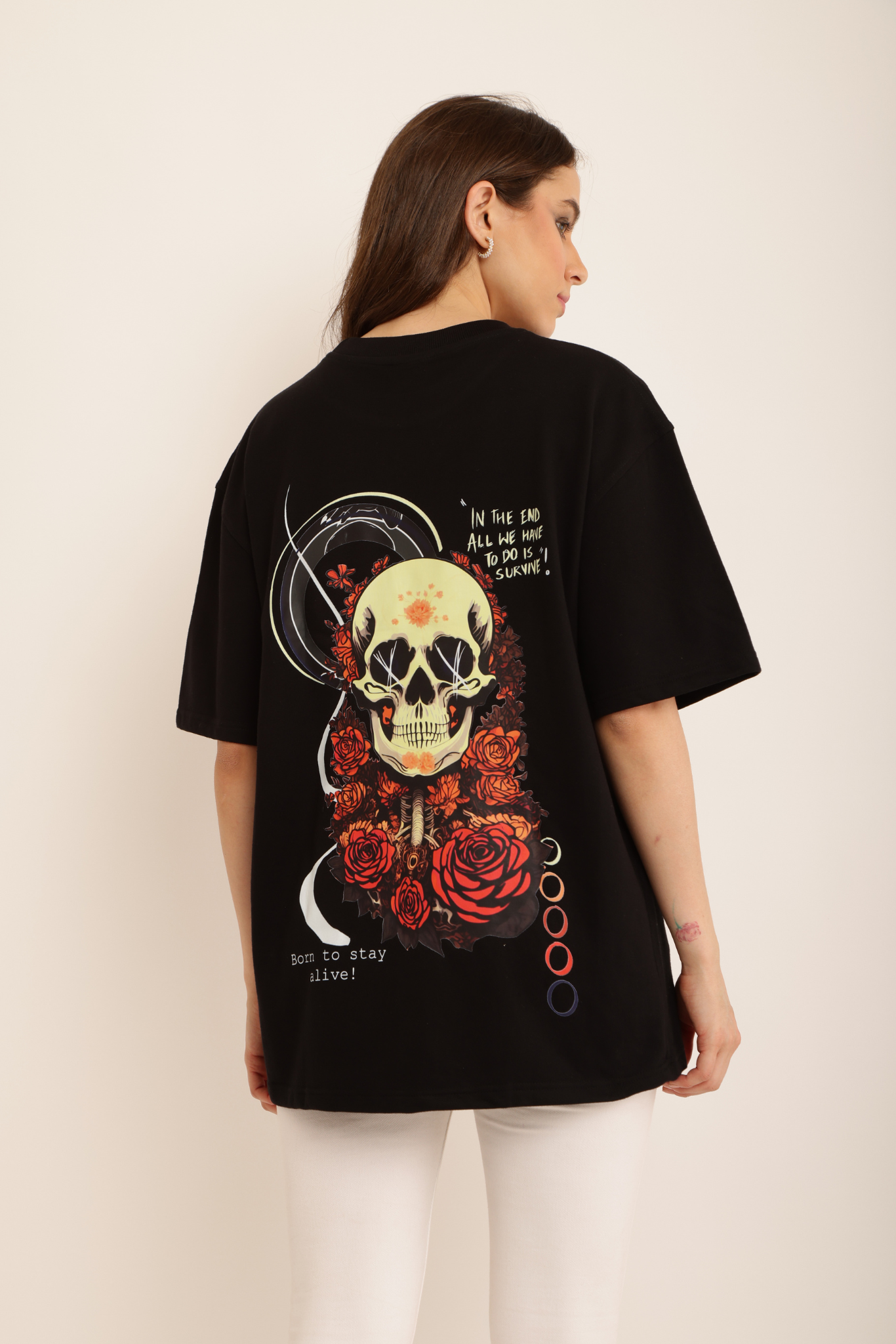 SKULL × ROSES DARK REAPER TEE (BLACK – “BORN TO STAY ALIVE”)