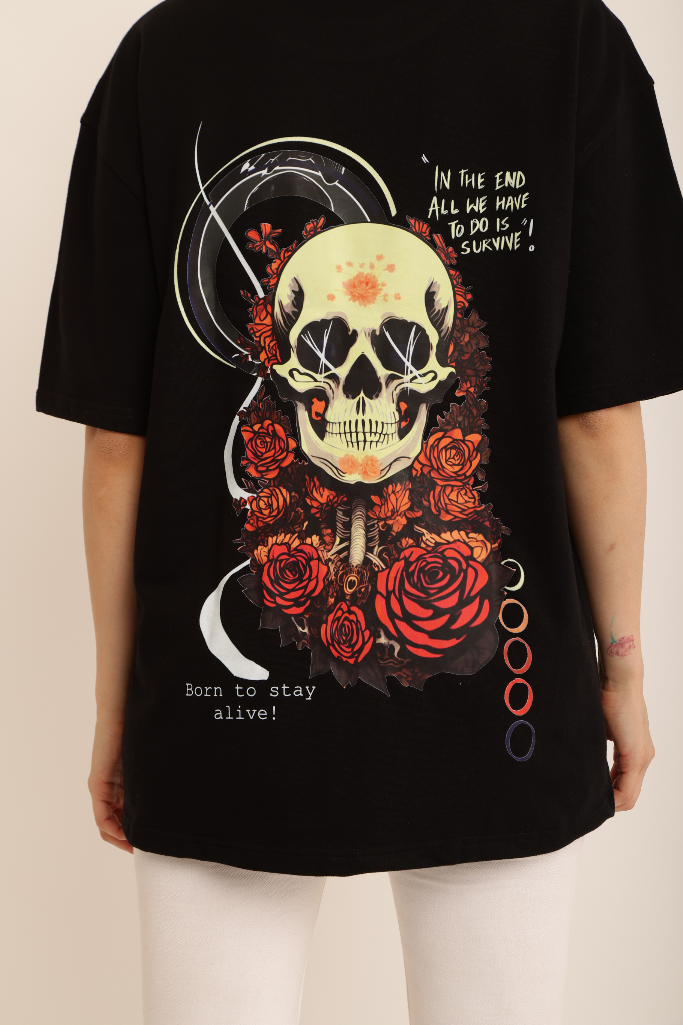 SKULL × ROSES DARK REAPER TEE (BLACK – “BORN TO STAY ALIVE”)