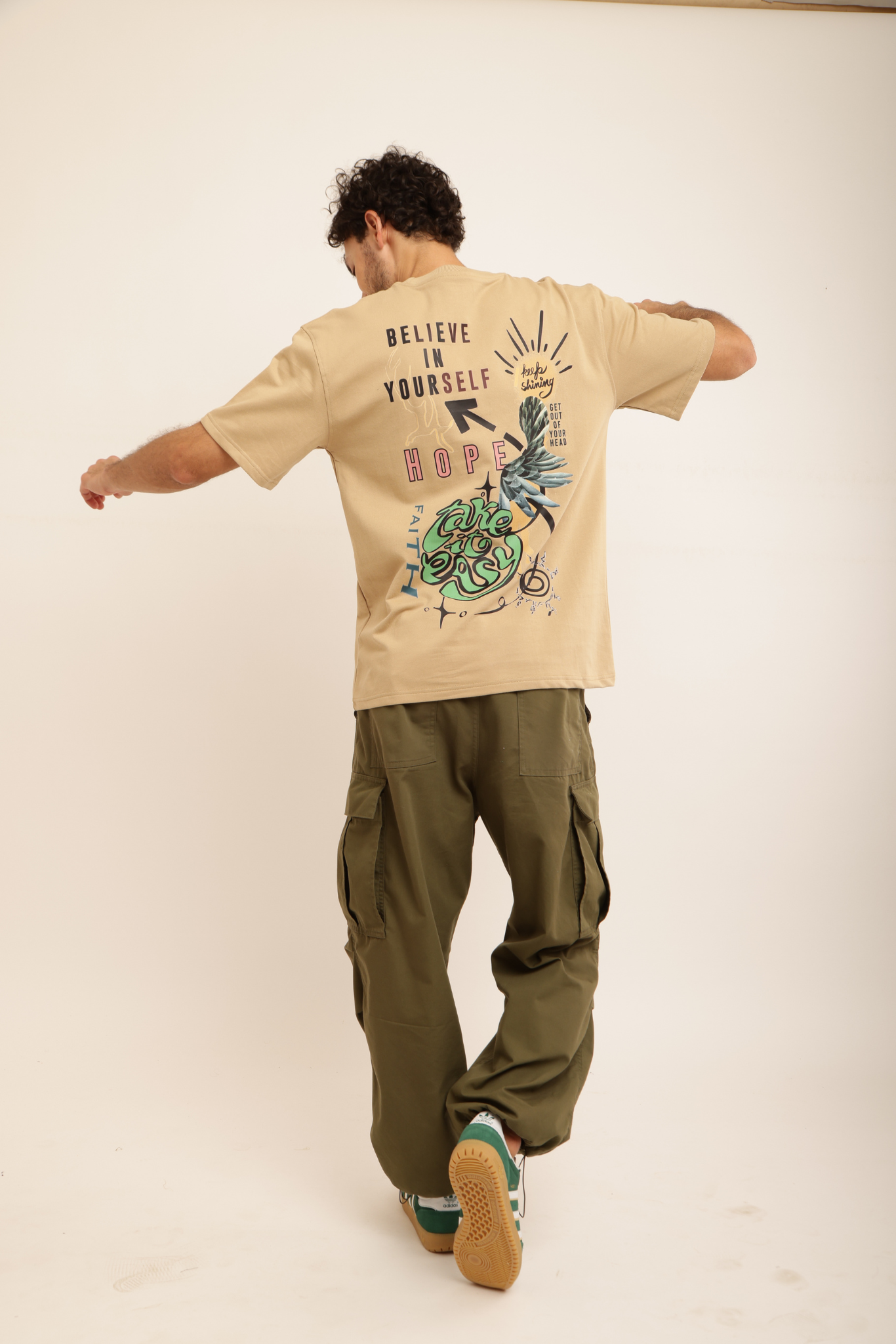 BELIEVE & TAKE IT EASY BEIGE TEE