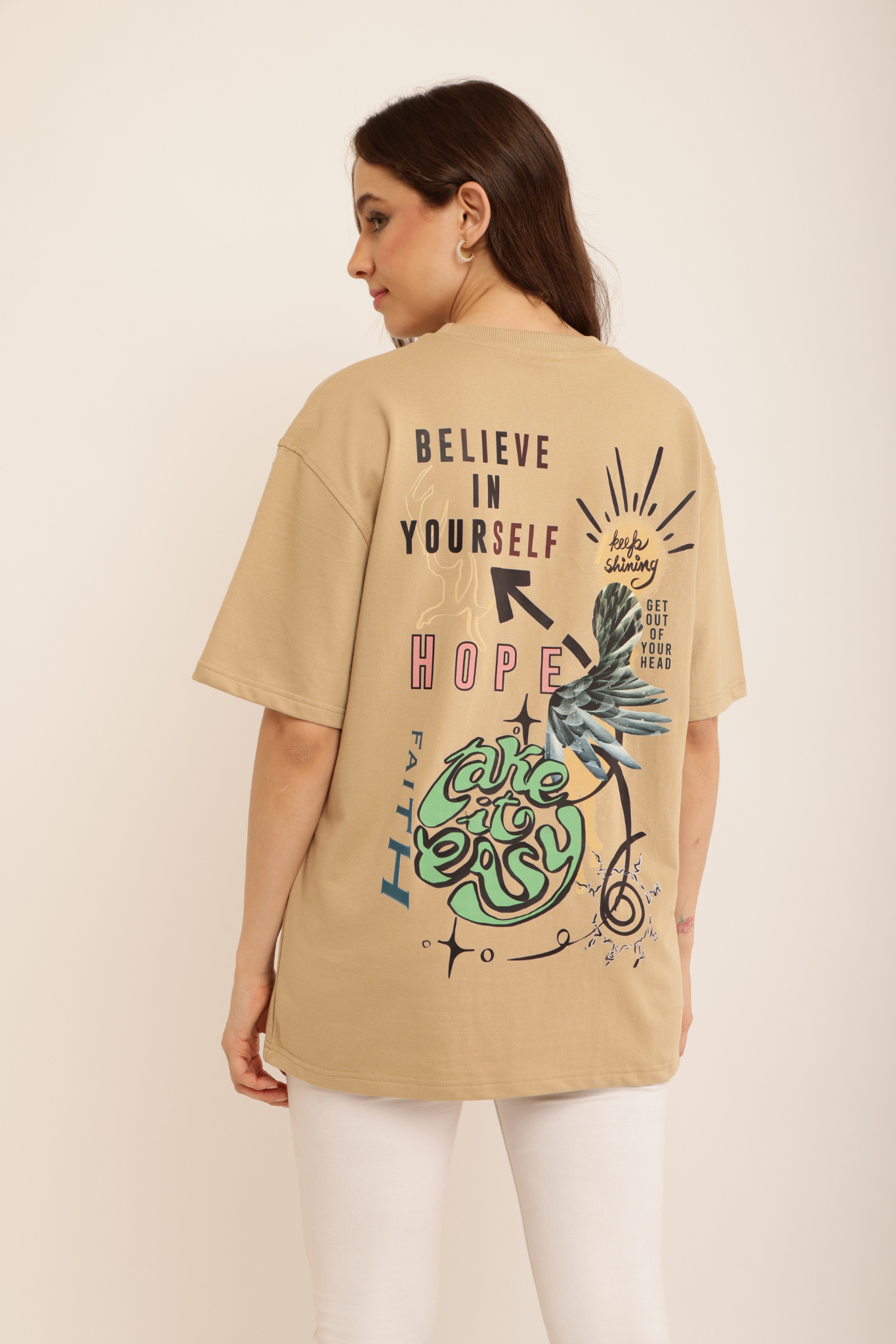 BELIEVE & TAKE IT EASY BEIGE TEE