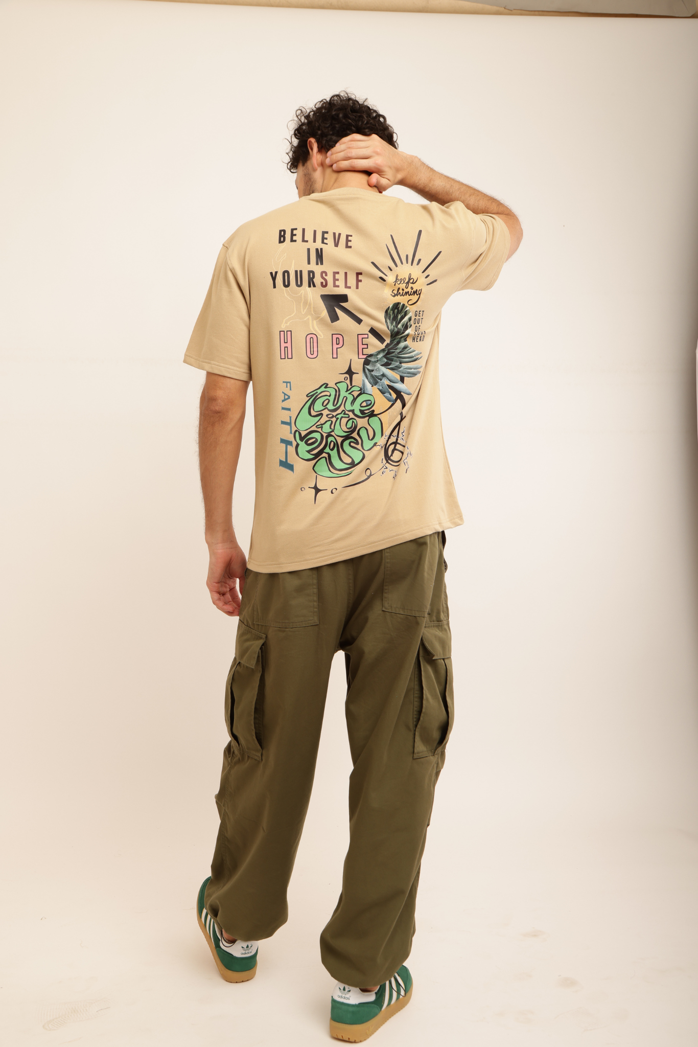 BELIEVE & TAKE IT EASY BEIGE TEE