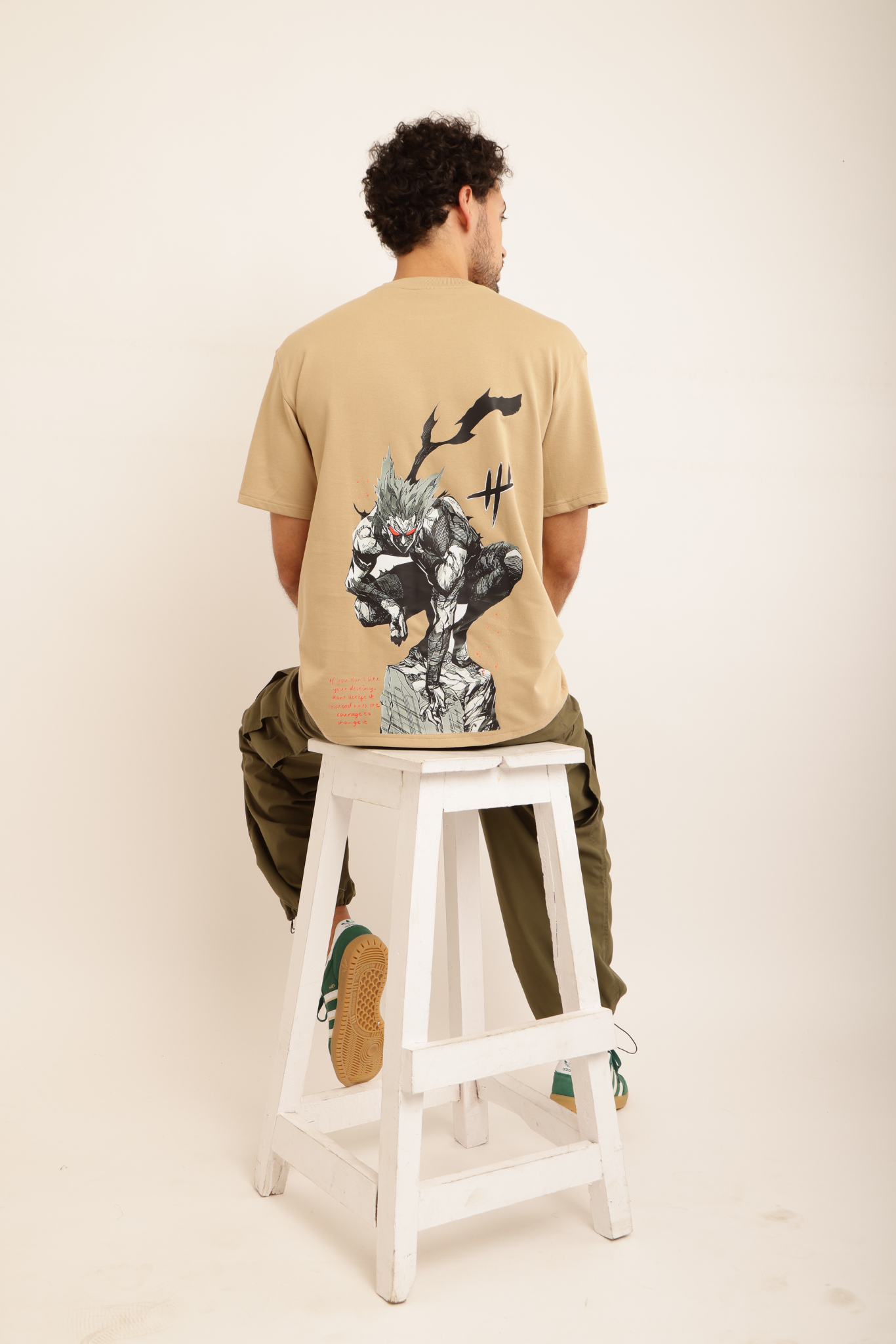 BEIGE ANIME GAROU OVERSIZED TEE