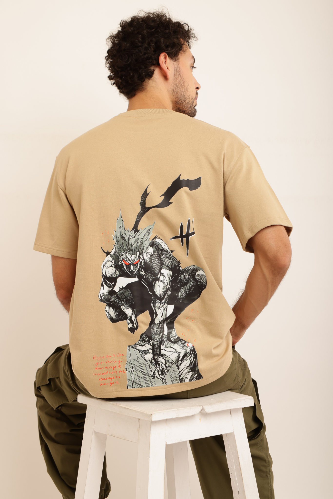 BEIGE ANIME GAROU OVERSIZED TEE