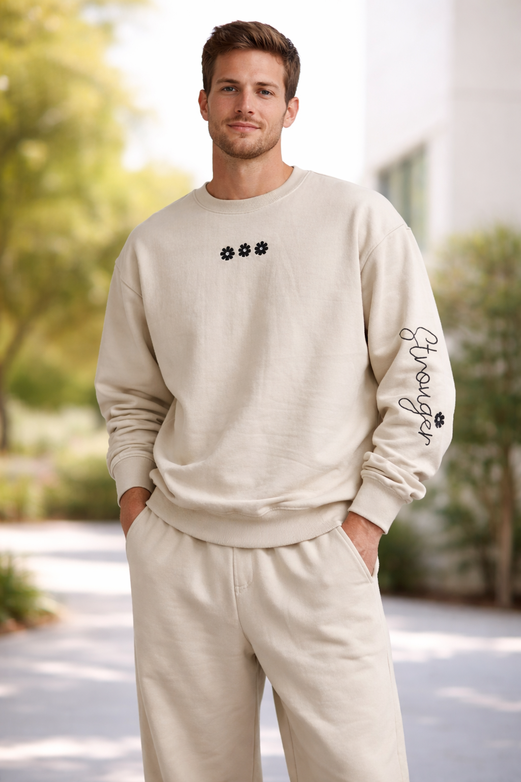 Quite strength beige stronger sweatshirt